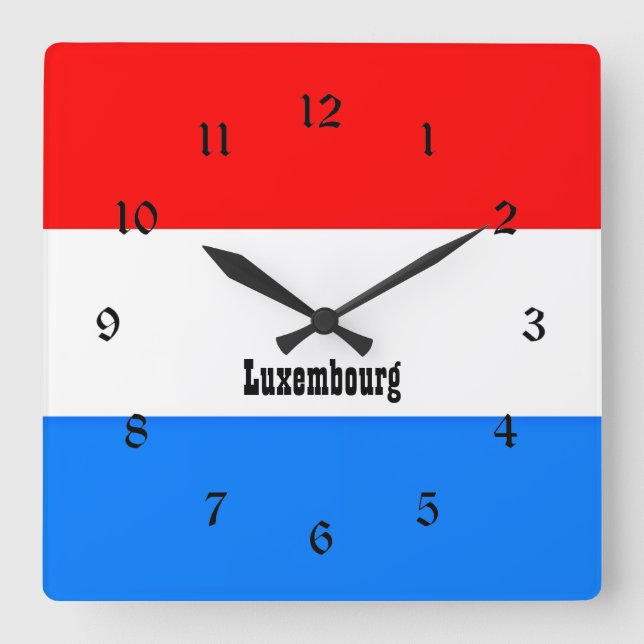 Horloge Carrée Drapeau Luxembourg, design personnalisé (Recto)