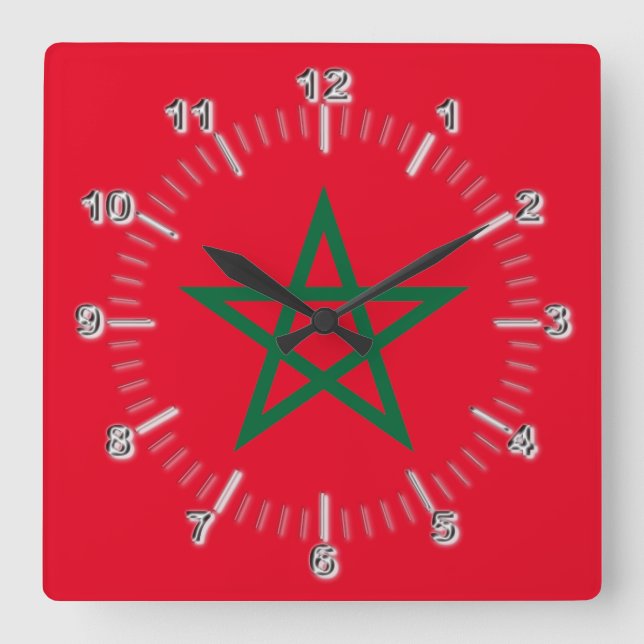 Horloge Carrée drapeau marocain (Recto)