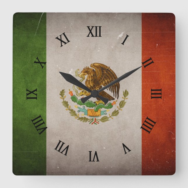 Horloge Carrée Drapeau mexicain cool Grunge Mexique (Recto)