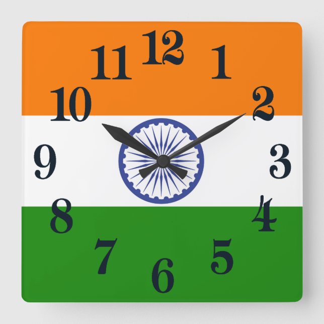 Horloge Carrée Drapeau national de l'Inde Ashoka Chakra (Recto)