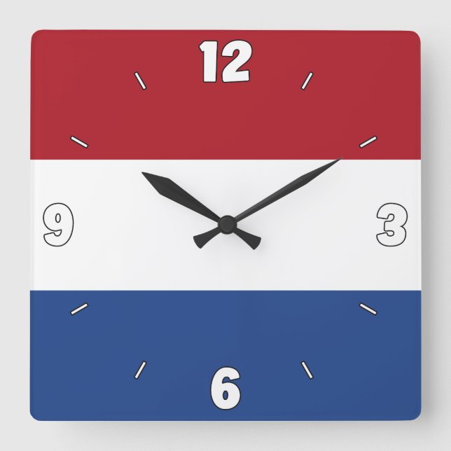 Horloge Carrée Drapeau national de Pays-Bas patriotique (Recto)