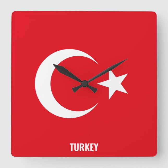 Horloge Carrée Drapeau national de Turquie patriotique (Recto)