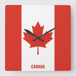 Horloge Carrée Drapeau national du Canada patriotique