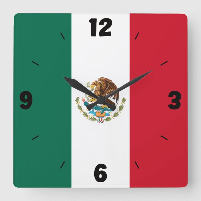 Horloge Carrée Drapeau national du Mexique patriotique (Recto)