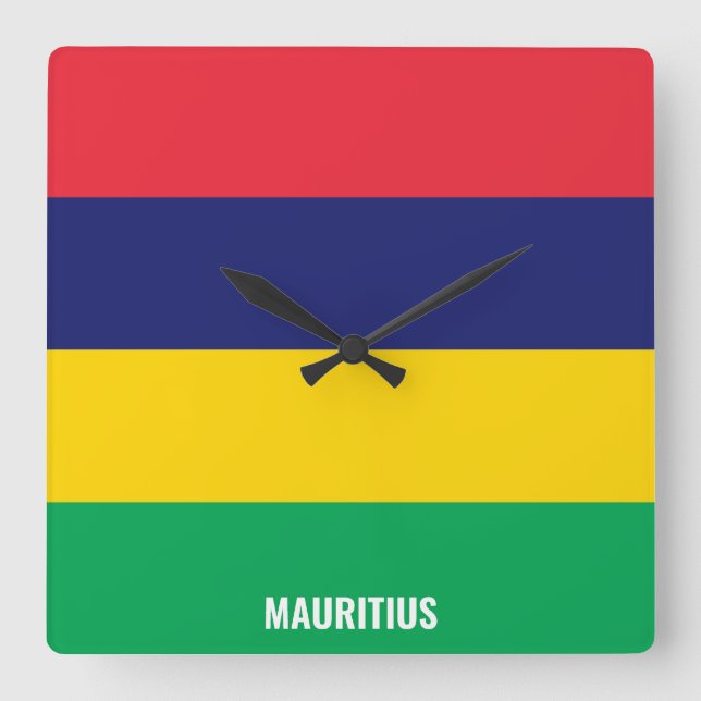 Horloge Carrée Drapeau national mauricien patriotique (Recto)