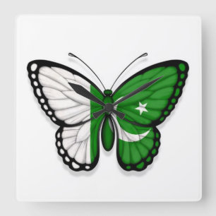 Horloge Carrée Drapeau papillon pakistanais