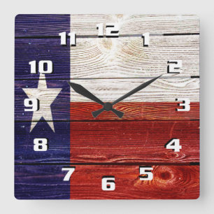 Horloge Carrée Drapeau rustique patriotique du Texas sur texture