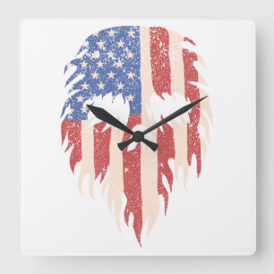 Horloge Carrée Drapeau USA Crâne Barbe Design Patriotique Détre