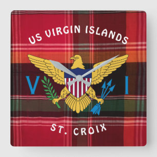 Horloge Carrée Drapeau USVI Ste Croix Madras Plaid 