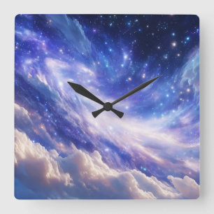 Horloge Carrée Dreamscape cosmique : Nebula scintillante et nuit