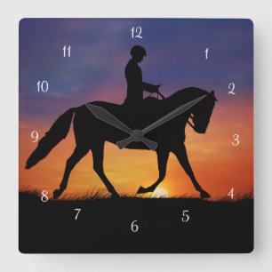 Horloge Carrée Dressage Horse and Rider Clock