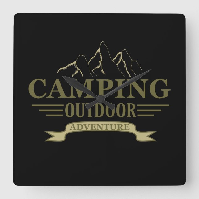 Horloge Carrée Drôle camper de camping dit pour les campeurs (Recto)
