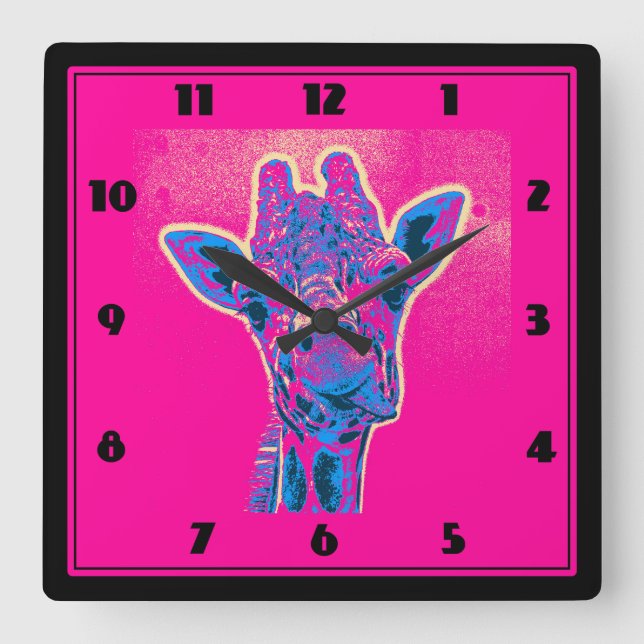 Horloge Carrée Drôle Giraffe Sticking out son langue (Recto)
