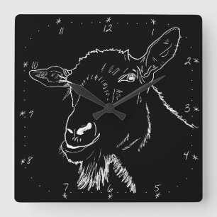 Horloge Carrée Drôle hurlant chèvre Monochrome Quirky Animal Art