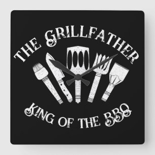 Horloge Carrée Drôle "Le Grillfather : Drôle cadeau barbecue