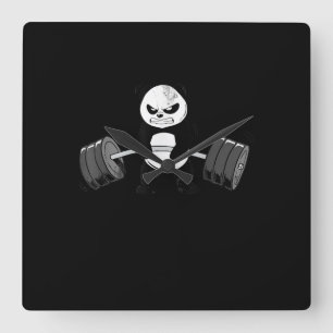 Horloge Carrée Drôle Panda Entraînement Kitten Gym Deadlift Puiss