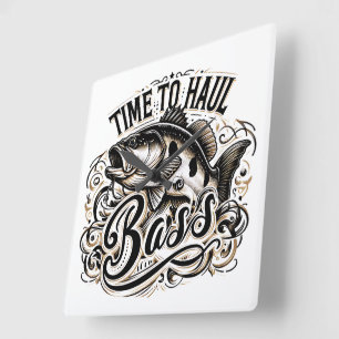 Horloge Carrée Drôle temps pour Haul Bass Fishing