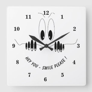 Horloge Carrée Drôle Yeux Curiosity - Sourire - Ajouter votre tex