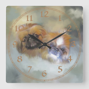 Horloge Carrée Duo de Pékinois doux