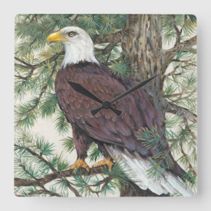 Horloge Carrée Eagle chauve sur la branche