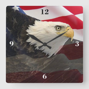 Horloge Carrée Eagle et drapeau