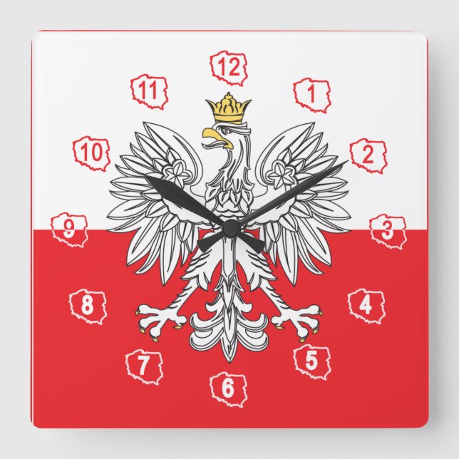 Horloge Carrée Eagle polonais avec l'horloge murale de drapeau de (Recto)