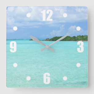 HORLOGE CARRÉE EAU AQUAMARINE, CIEL BLEU/CARAÏBE SQUA