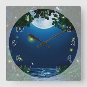 Horloge Carrée Eau au Clair de Lune
