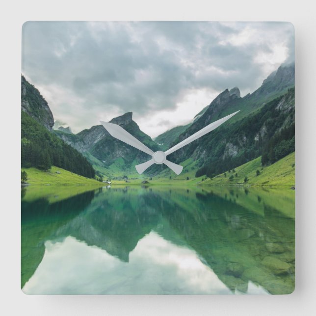 Horloge Carrée Eau | Lac Alpes suisses (Recto)