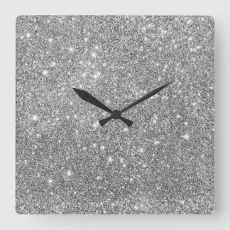 Horloge Carrée Éclats de Parties scintillant en argent