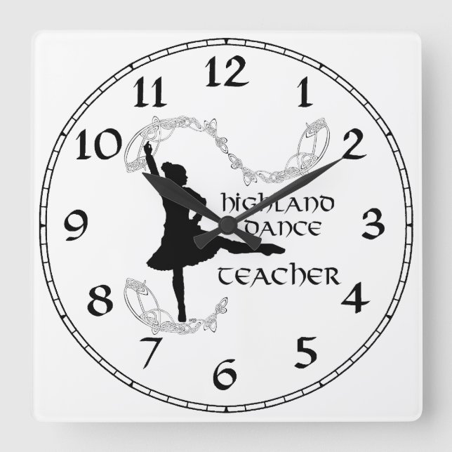 Horloge Carrée Écossais Enseignant de danse Highland Silhouette (Recto)