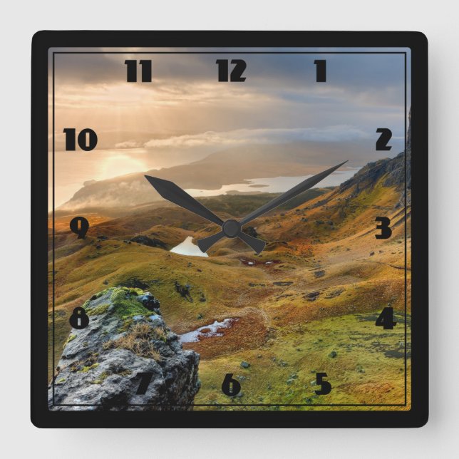 Horloge Carrée Écosse Pittoresque Rolling Hills paysage (Recto)