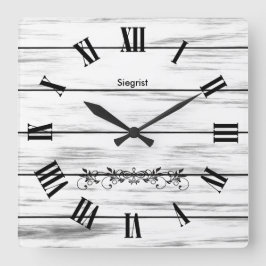 Horloge Carrée Écran blanc Patiné en bois
