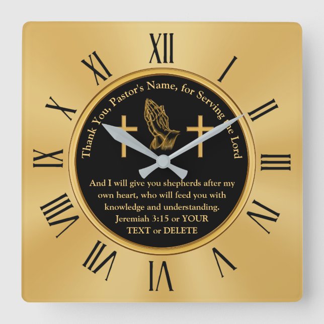 Horloge Carrée Écriture Pasteur Appréciation Cadeaux ou Noël (Recto)