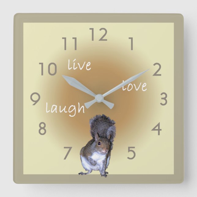 Horloge Carrée Écureuil - live - amour - rire (Recto)