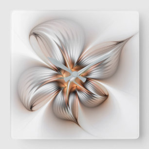 Horloge Carrée Élégance Florale Art Fractal Abstrait Moderne