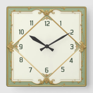 Horloge Carrée Élégant Art Déco Menthe