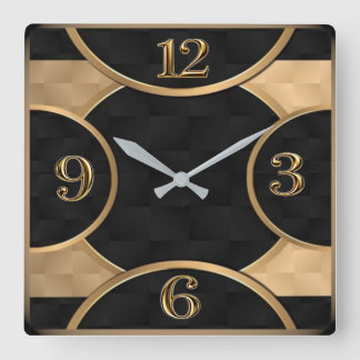 Horloge Carrée Élégant Art Déco noir et or