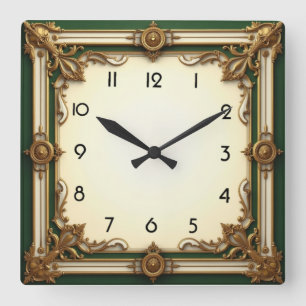 Horloge Carrée Élégant Art Déco Vert