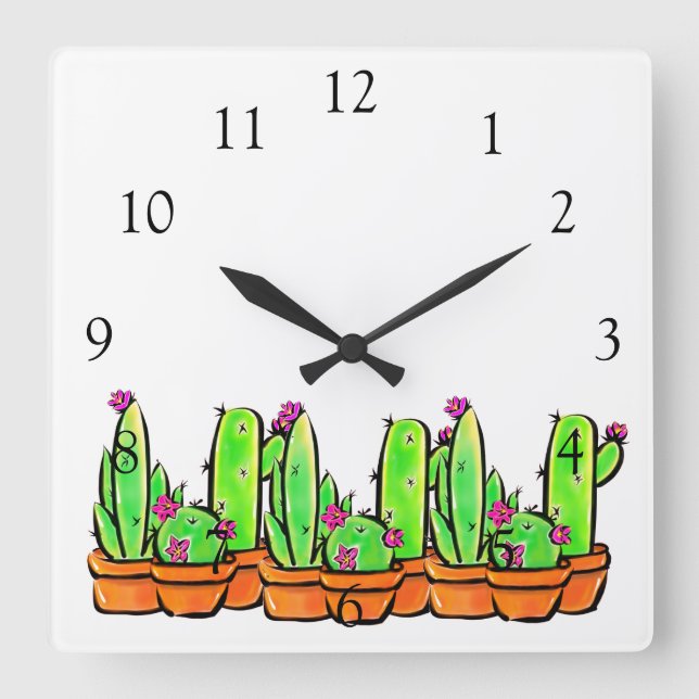 Horloge Carrée Élégant boho Cactus cactus cactus succulents (Recto)