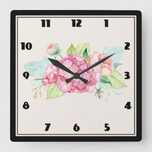 Horloge Carrée Elégant Bouquet de fleurs rose