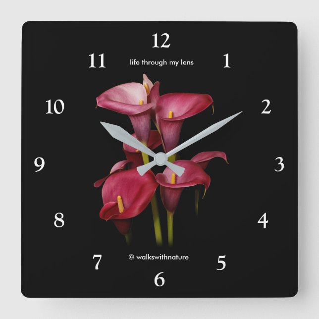 Horloge Carrée Élégant Calla Lilies (Recto)