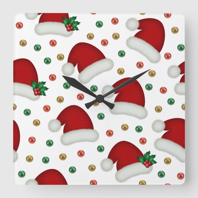 Horloge Carrée Elegant Christmas Wall Clock – Festive Winter Time (Recto)