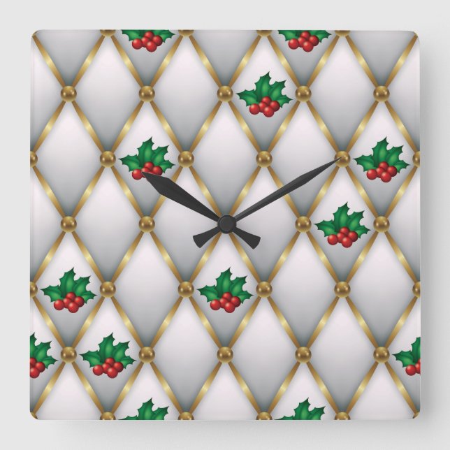 Horloge Carrée Elegant Christmas Wall Clock – Festive Winter Time (Recto)