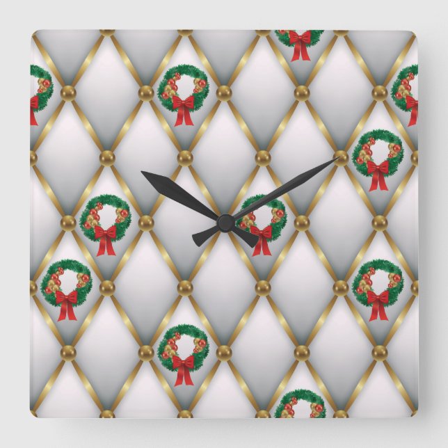 Horloge Carrée Elegant Christmas Wall Clock – Festive Winter Time (Recto)