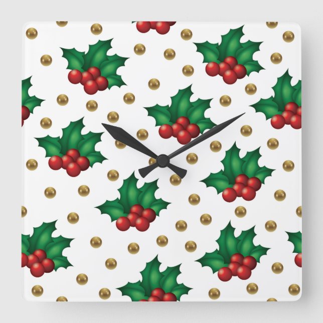 Horloge Carrée Elegant Christmas Wall Clock – Festive Winter Time (Recto)