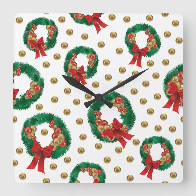 Horloge Carrée Elegant Christmas Wall Clock – Festive Winter Time (Recto)