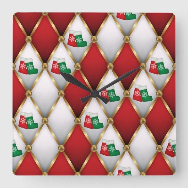 Horloge Carrée Elegant Christmas Wall Clock – Festive Winter Time (Recto)