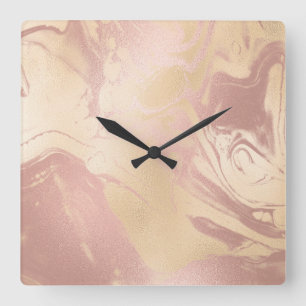 Horloge Carrée Élégant cuivre moderne rose gold marble look