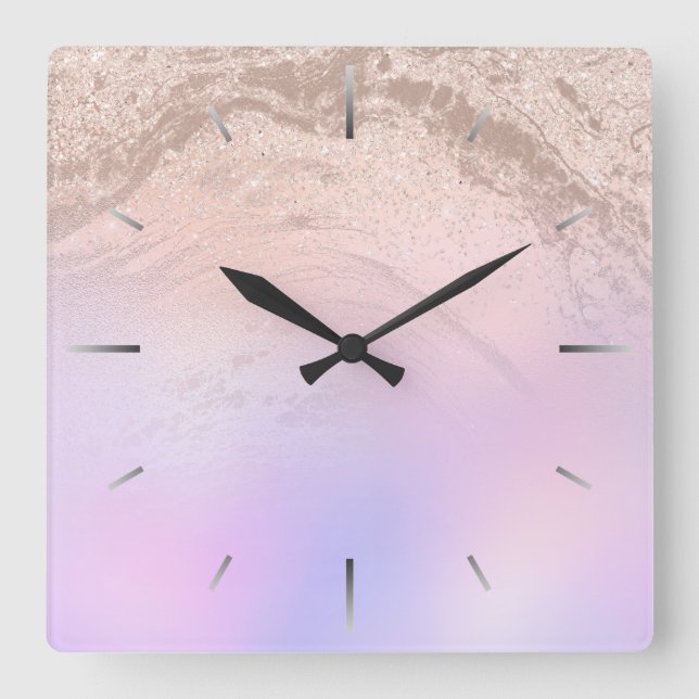 Horloge Carrée Elégant dégradé moderne rose or parties scintillan (Recto)